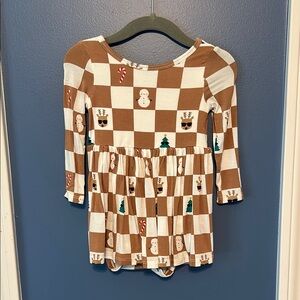 Little Sleepies Checkered Dress with Holiday Print